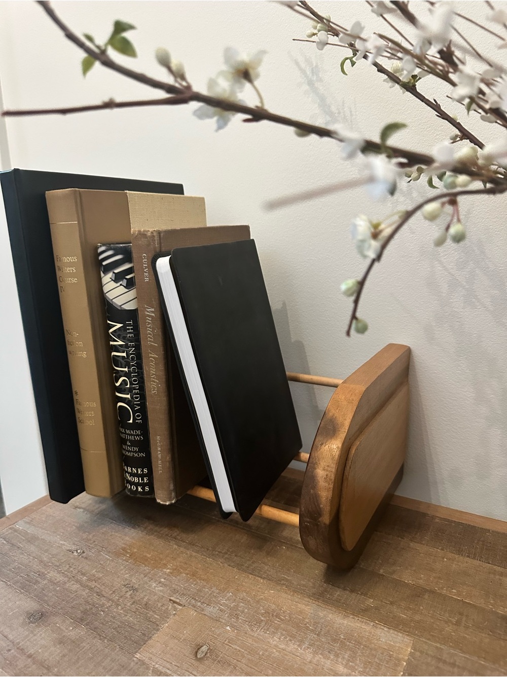 Vintage Wooden Desktop Media Bookend and Organizer - Natural Brown 11.5” Wide